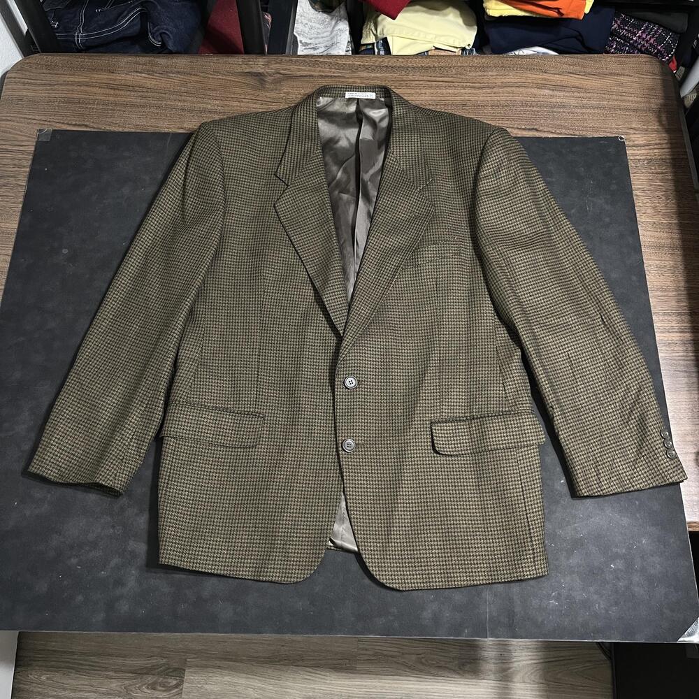 Ungaro Blazer Mens 44 Brown Check Wool Tweed Classic Fit Sport Coat Made Mexico
